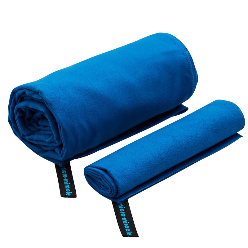[Australia - AusPower] - Micro Miracle XL - 2in1 Quick Dry Microfiber Travel Towel, 13 Colors, 60 x 30 in, Soft and Lightweight for Gym, Travel, Backpacking, Camping, RV, Beach / Super Absorbent, Fast Dry, Compact - With Pouch Blue 