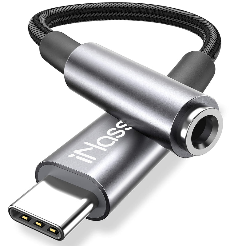 [Australia - AusPower] - USB C to 3.5mm Headphone Jack Adapter, iNassen Type C to Aux Audio Dongle Cable Cord 384khz-32bit Hi-Res DAC for Pixel 5 4 3 XL, Samsung Galaxy S21/S20/S20+/S20 FE/Note 20 10, iPad Pro 2018 2020(Gray) 