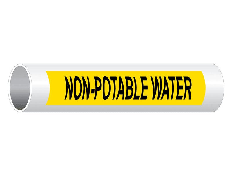 [Australia - AusPower] - ComplianceSigns.com Non-Potable Water (Black Legend On Yellow Background) Pipe Label Decal, 8x2 inch 5-Pack Vinyl for Pipe Markers 