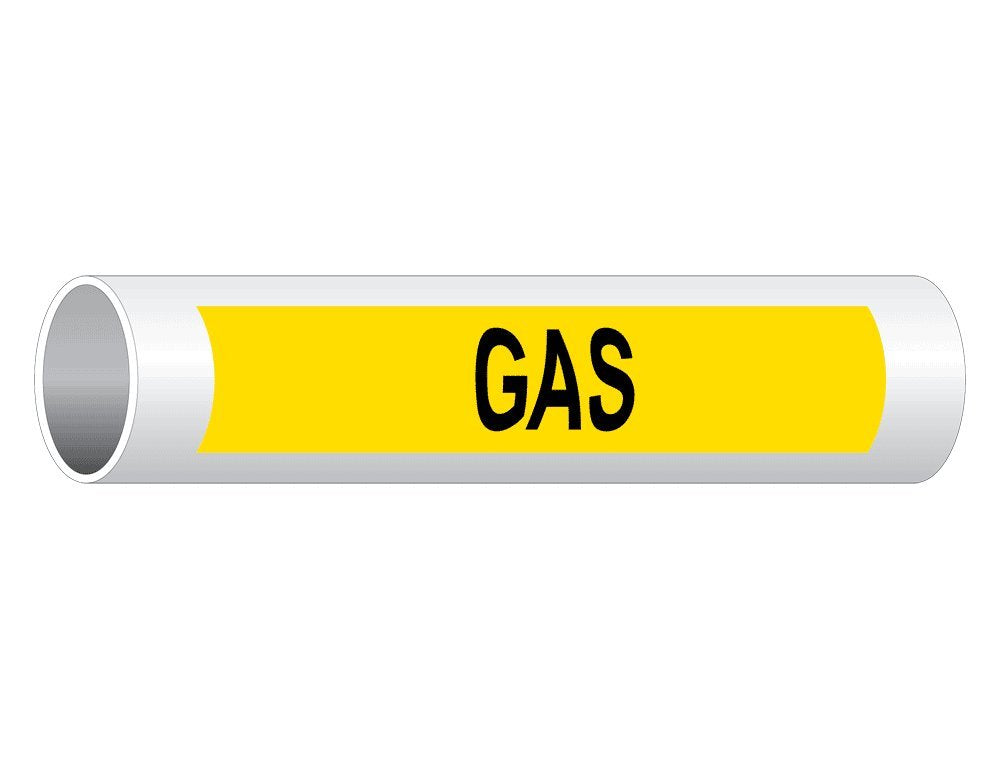 [Australia - AusPower] - ComplianceSigns.com Gas (Black Legend On Yellow Background) Pipe Label Decal, 8x2 inch 5-Pack Vinyl for Pipe Markers Hazmat 8" x 2" - 5 Pack 