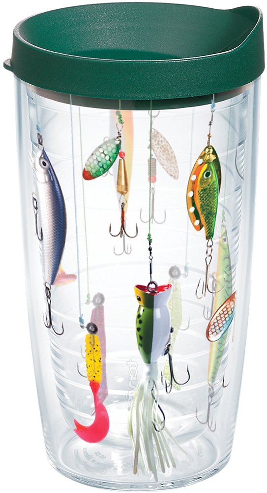 [Australia - AusPower] - Tervis Fishing Lures Tumbler with Wrap and Hunter Green Lid 16oz, Clear 1 