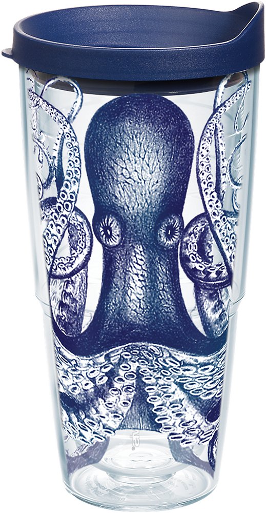 [Australia - AusPower] - Tervis Octopus Tumbler with Wrap and Navy Lid 24oz, Clear 1 Count (Pack of 1) 