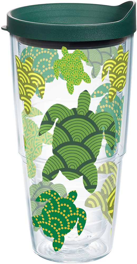 [Australia - AusPower] - Tervis Turtle Pattern Insulated Tumbler with Wrap and Hunter Green Lid, 24oz, Clear 24.0 ounces 