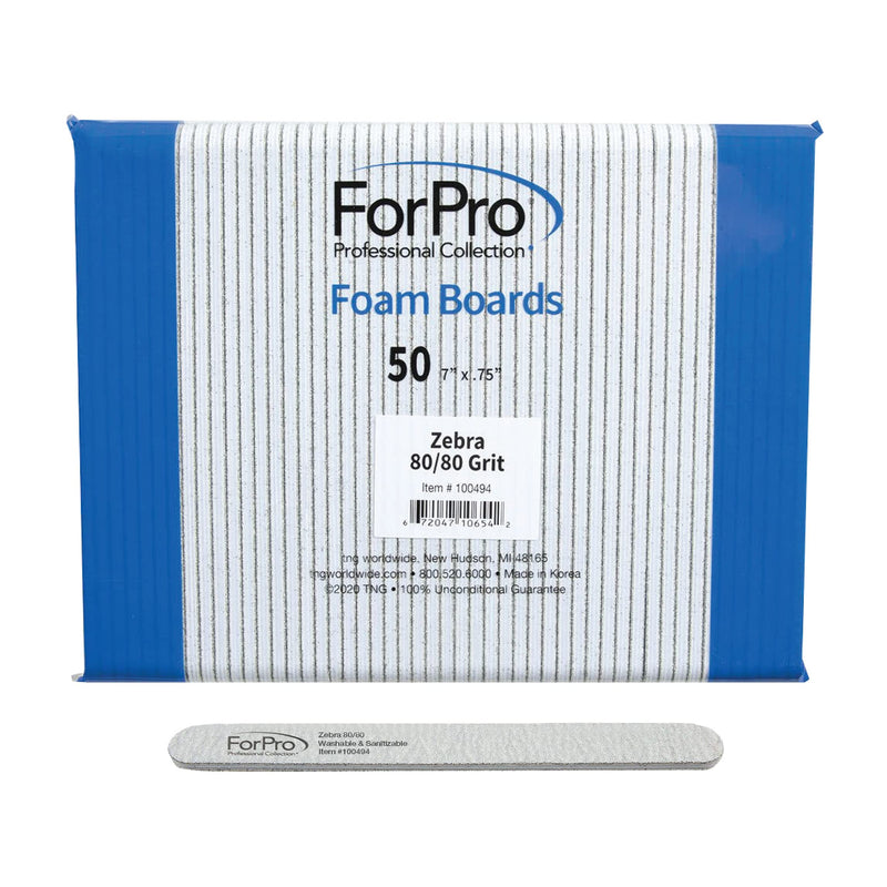 [Australia - AusPower] - ForPro Professional Collection ForPro Zebra Foam Board, 80/80 Grit, Double-Sided Manicure Nail File, 7 inches L x .75 inches W, Black, 50 Count 