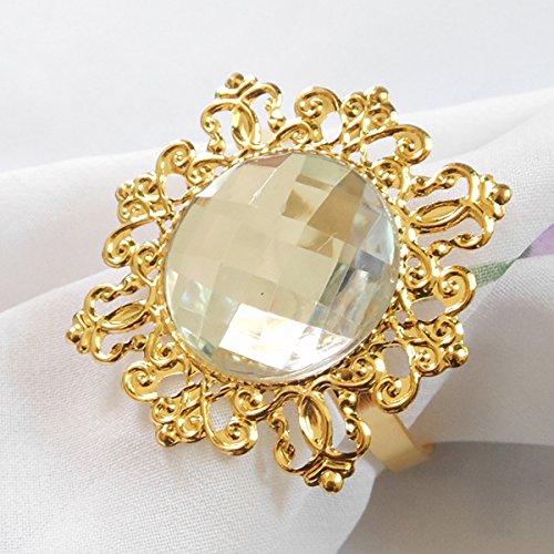 [Australia - AusPower] - Tangpan 10pcs Gold-Light Napkin Ring Rhinestones Napkin Rings for Weddings Pearl Napkin Rings Shiny (Clear) Clear 