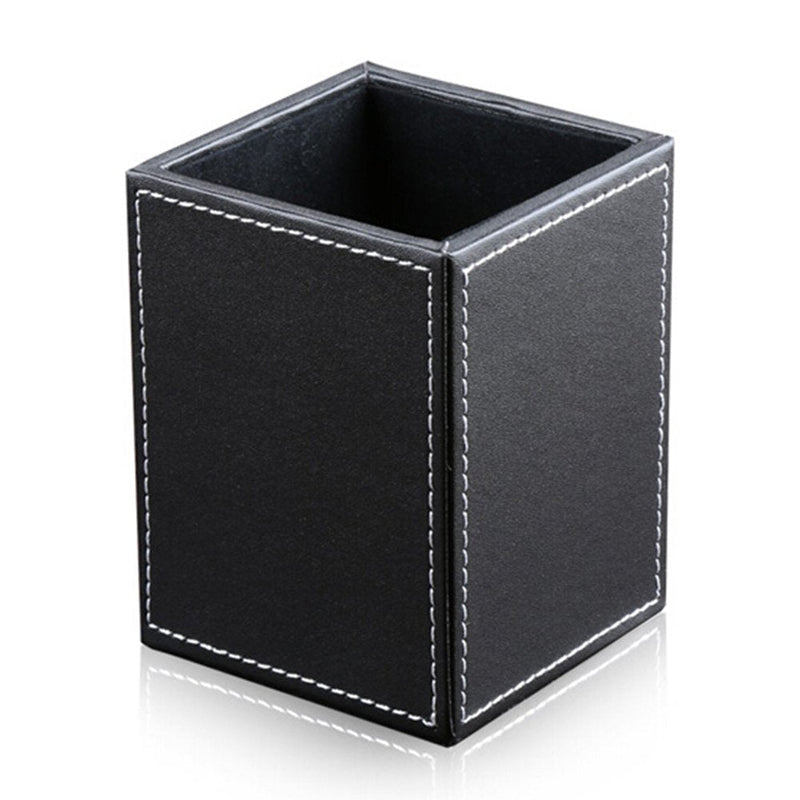 [Australia - AusPower] - KINGFOM PU Leather Square Pens Pencils Holder Cup Desktop Stationery Organizer Case Office Accessories Container Box (Black) 