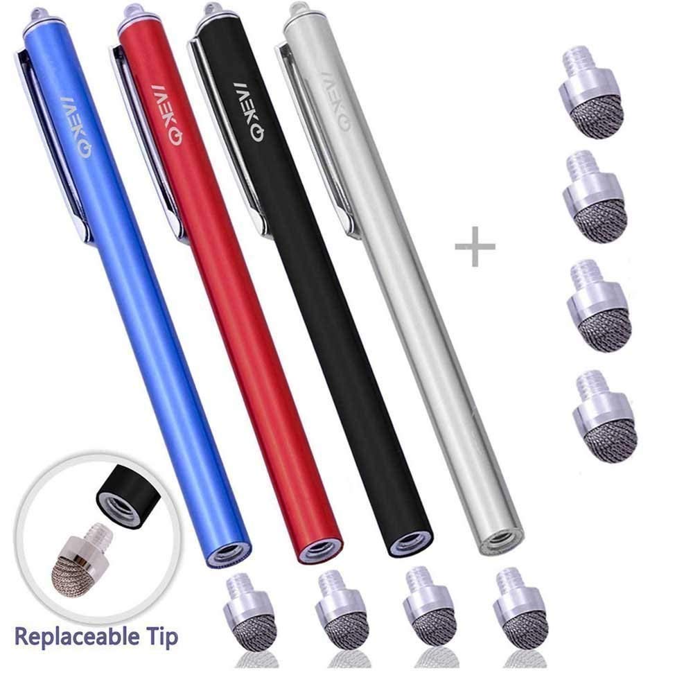 [Australia - AusPower] - MEKO Stylus Pen 0.3-inch Micro-Fiber Tip Stylus -- Ultra Sensitive Universal Capacitive Touch Screen Pens with Replaceable Fiber Tips - (Black/Silver/Red/Dark Blue) Black&Blue&Red&Silver 