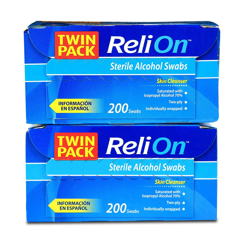 [Australia - AusPower] - ReliOn Sterile Alcohol Swabs, 200 count, (Pack of 2) 