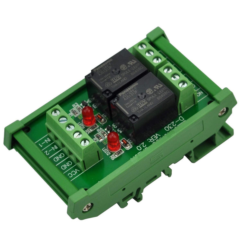 [Australia - AusPower] - Electronics-Salon DIN Rail Mount 2 SPDT 10Amp Power Relay Interface Module, DC 24V Version. 