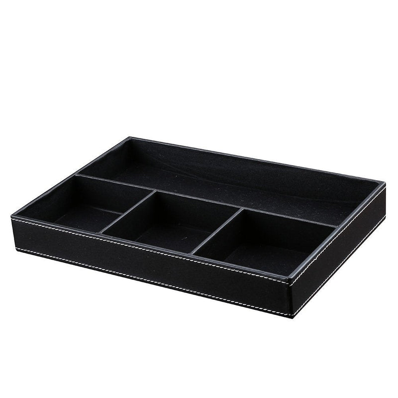 [Australia - AusPower] - KINGFOM 4-Compartment Leather Drawer Tray Desk Stationery Sundries Gadget Organizer Storage Box Pen Pencil Holder Container Black 