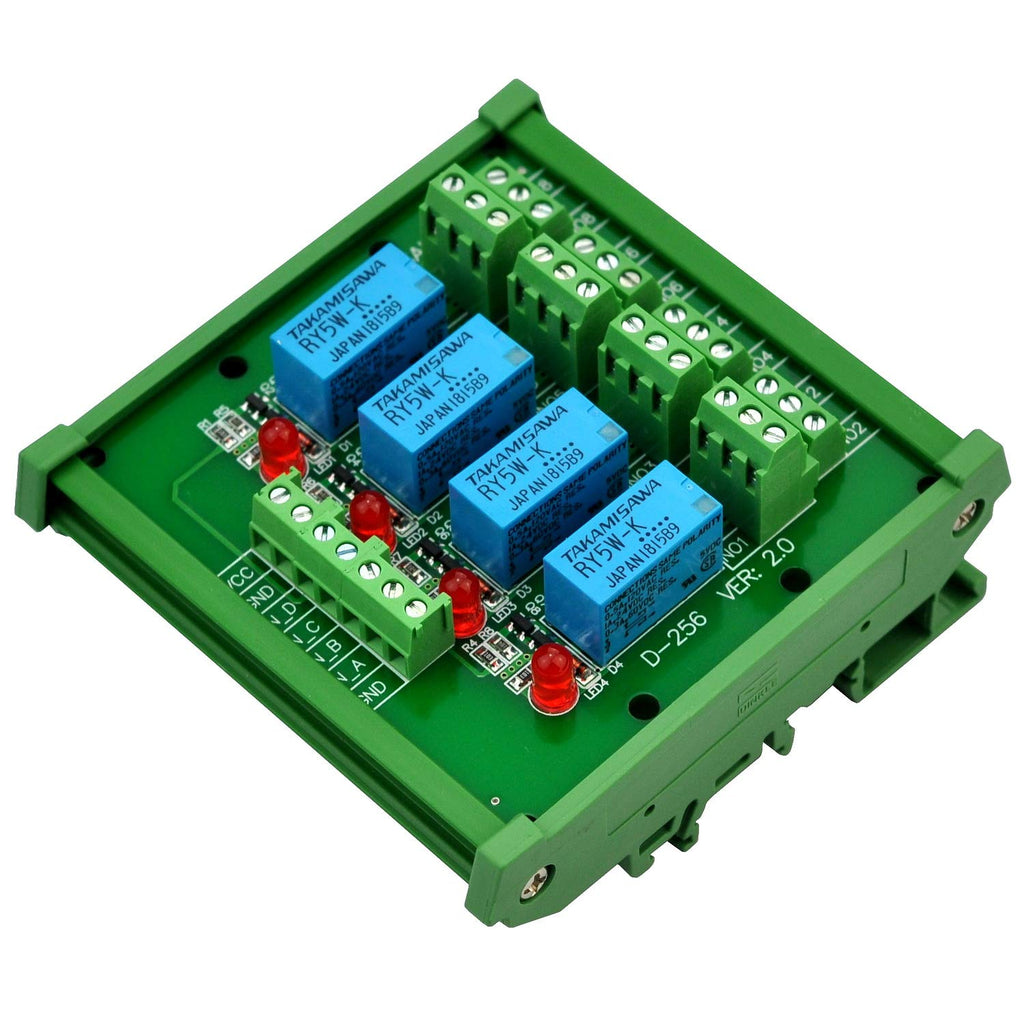 [Australia - AusPower] - Electronics-Salon DIN Rail Mount 4 DPDT Signal Relay Interface Module, DC 5V Version. 