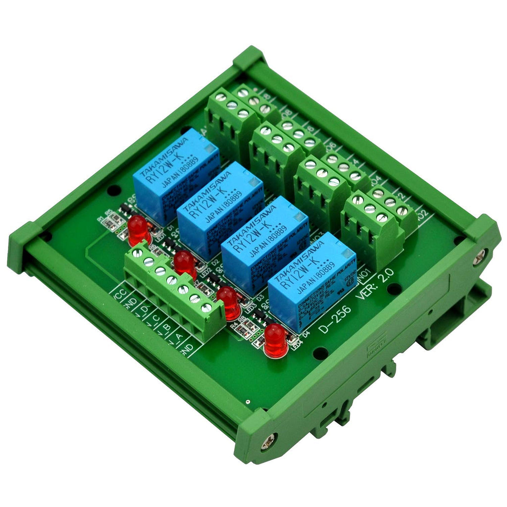 [Australia - AusPower] - Electronics-Salon DIN Rail Mount 4 DPDT Signal Relay Interface Module, DC 12V Version. 