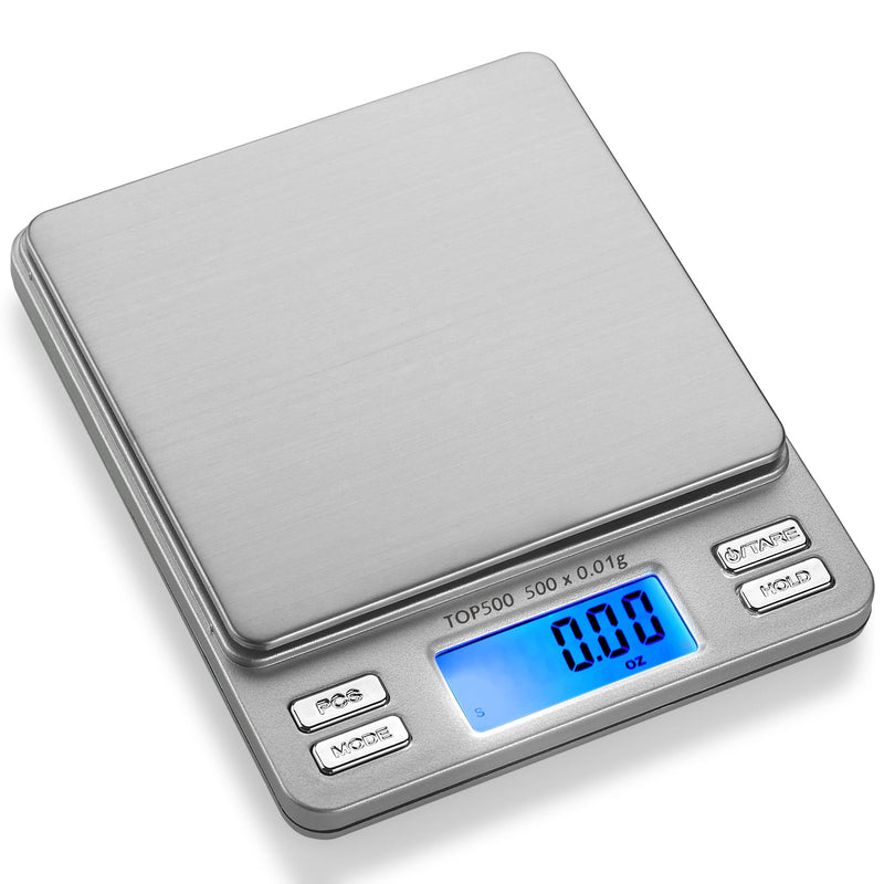 [Australia - AusPower] - Smart Weigh Digital Pro Pocket Scale 500g x 0.01 Grams ,Jewelry Scale, Coffee Scale, Food Scale with Tare, Hold and PCS Function, 2 Lids Included, Back-Lit LCD Display 