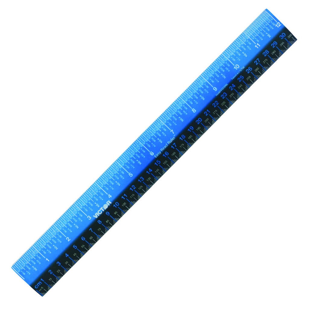 [Australia - AusPower] - Victor EZ12PBL Plastic Dual Color 12 Inch Easy Read Ruler with Inches, Centimeters and Millimeters Measurements, Blue/Black 12" 