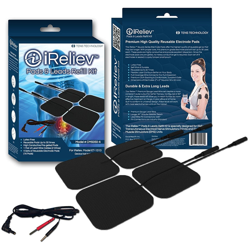 [Australia - AusPower] - iReliev OTC Electrode Pads and Lead Wire Refill Kit, 16 Electrodes and 2 48" Lead Wires 