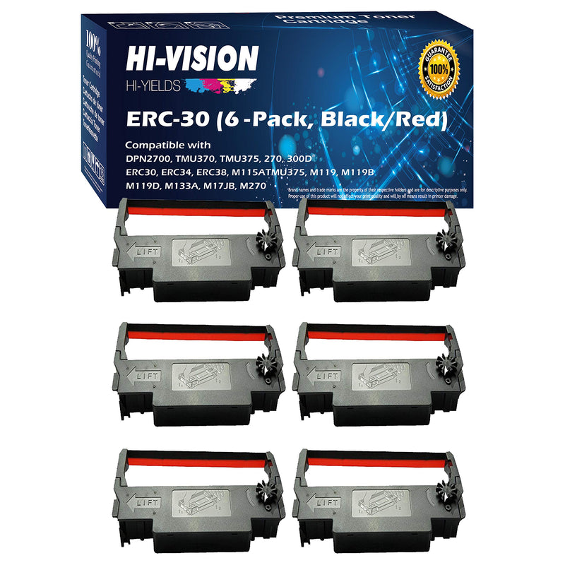 [Australia - AusPower] - HI-VISION HI-YIELDS Compatible ERC-30 (Black/Red) Ink Ribbon Replacement (6-Pack) for Epson M119 M119B M119D M133A M270 M52JB IT-U375 TM-200 TM-260 