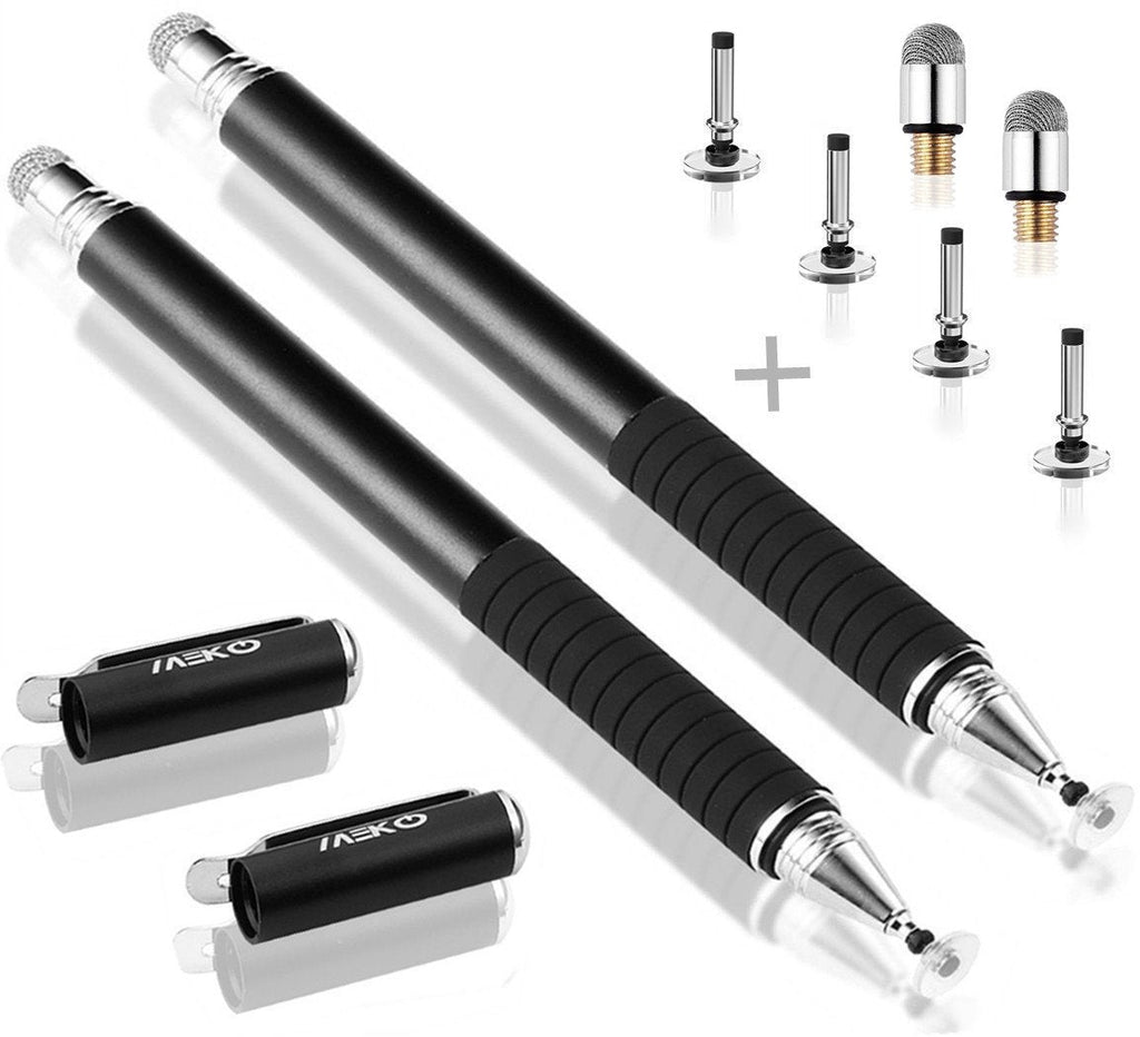 [Australia - AusPower] - MEKO Universal Stylus,[2 in 1 Precision Series] Disc Stylus Touch Screen Pens for All Capacitive Touch Screens Cell Phones, Tablets, Laptops Bundle with 6 Replacement Tips - (2 Pcs, Black/Black) *Black/Black 