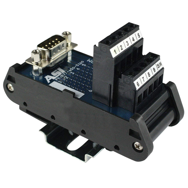[Australia - AusPower] - ASI 11000 26 to 12 AWG IMDS09M DIN Rail Mount Interface Module, Cable to Wire Transition, 9 Position Male D-Sub Connector to Screw Clamp Terminal Blocks, 1.48" Length 