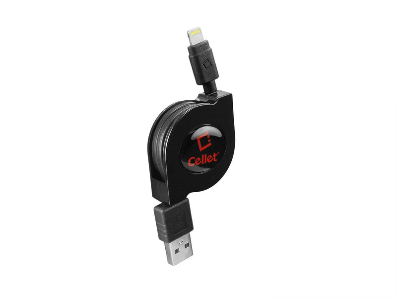 [Australia - AusPower] - Cellet Retractable iPhone Charger Cable, Charging & Data Sync Cable Compatible for Apple iPhone 12 11 Pro Max XS XR X 8 7, iPad Pro Air mini 5 4 3 Air Pod Lightning Devices (Apple MFI Certified) RETRACTABLE BLACK 