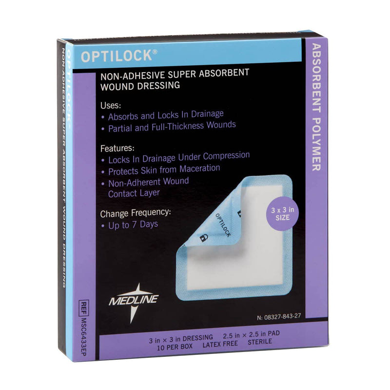 [Australia - AusPower] - Medline OptiLock Non-Adhesive Super Absorbent Wound Dressings, 3" x 3" (Pack of 10) 