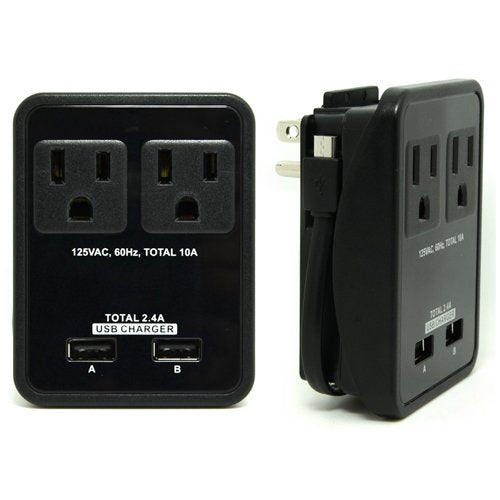 [Australia - AusPower] - RND Compact Power Station 2.4 Amp Dual USB Ports, 2 AC Outlet Wall Charger (black) 