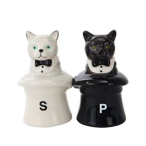 [Australia - AusPower] - CATS IN HATS CERAMIC MAGNETIC SALT PEPPER SHAKERS 