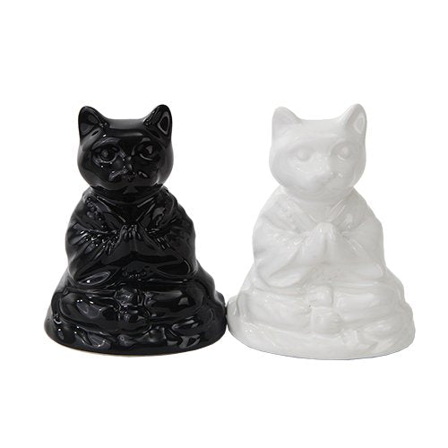 [Australia - AusPower] - Attractives Buddha Cats Meditating Ceramic Magnetic Salt Pepper SHAKERS 