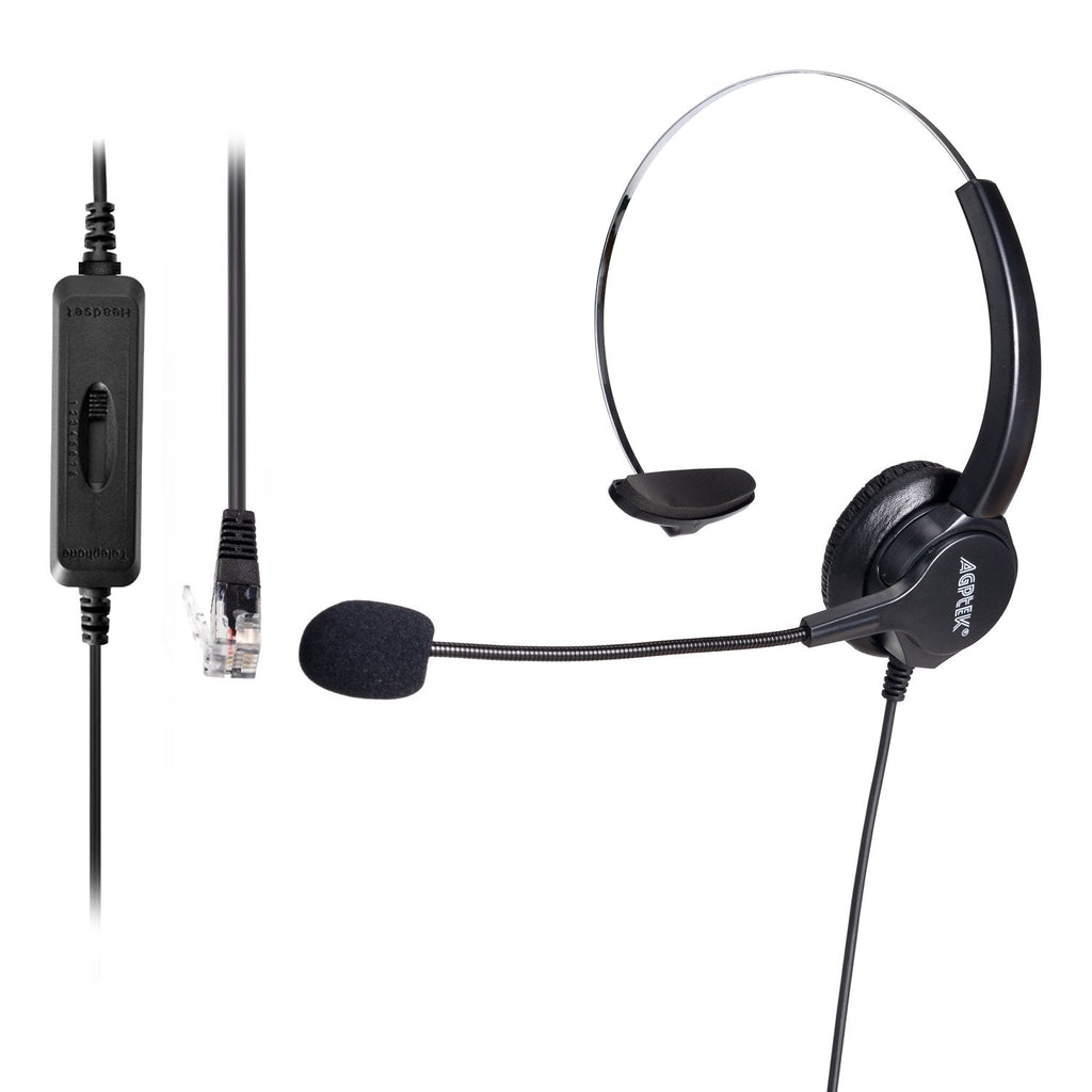 [Australia - AusPower] - AGPtEK® Hands-Free Call Center Noise Cancelling Corded Monaural Headset Headphone for Desk Telephone with 4-Pin RJ9 Crystal Head Headset Replacement 