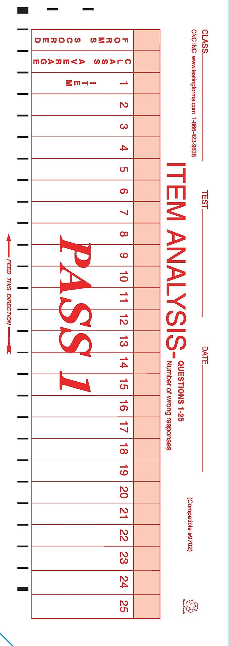 [Australia - AusPower] - TEST-ITEM50 Item Analysis 9702 50 Question Compatible Testing Forms (100 Pack) 