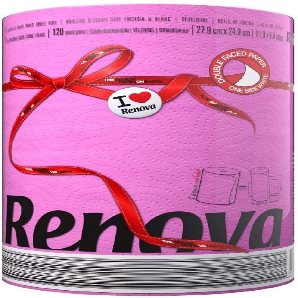 [Australia - AusPower] - Renova 2 Ply Double Faced Red Label Paper Kitchen Towel, Fuchsia, Pink, 120 Sheets 
