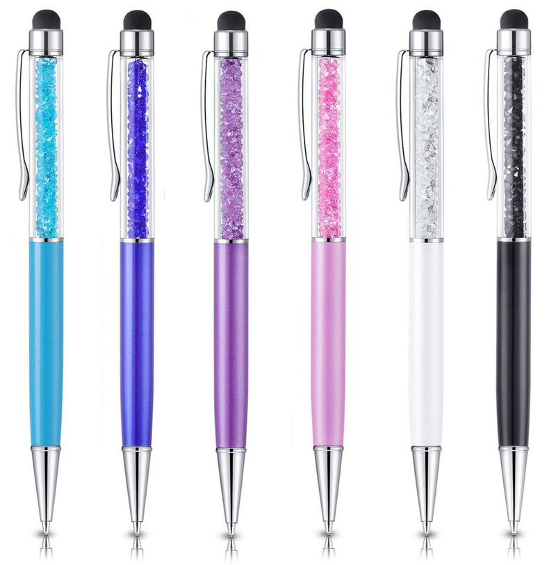 [Australia - AusPower] - Stylus Pens, OKRAY 6 Pack 2-in-1 Combo Slim Crystal Touch Pen Ballpoint with Black Ink Compatible with Pad/Tablet, iPhone, Android, Samsung Galaxy, HTC, Nexus and All Touch Screen Devices 