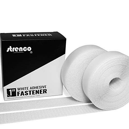 [Australia - AusPower] - Strenco 1 Inch Self Adhesive Hook and Loop - 5 Yard Set - White Sticky Back Tape Fastener - Light Weight 
