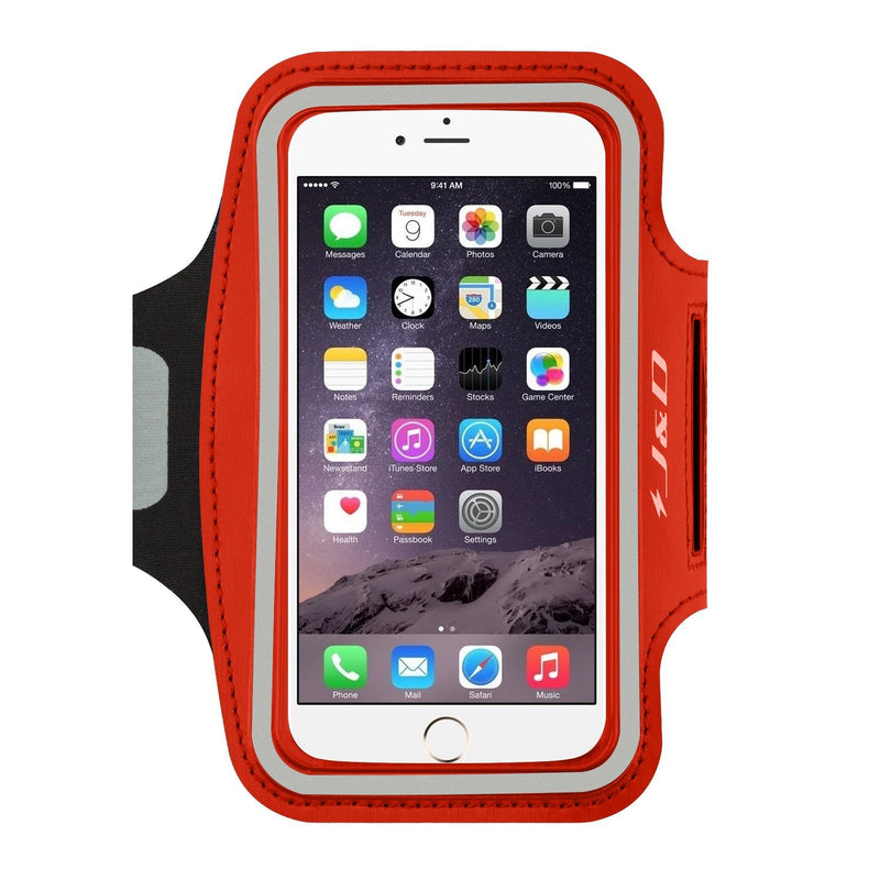 [Australia - AusPower] - J&D Armband Compatible for iPhone 13 Pro Max/12 Pro Max/11 Pro Max/Xs Max/8 Plus/7 Plus/6S Plus/6 Plus Armband, Sports Running Armband with Key Holder Slot, Perfect Earphone Connection Red 