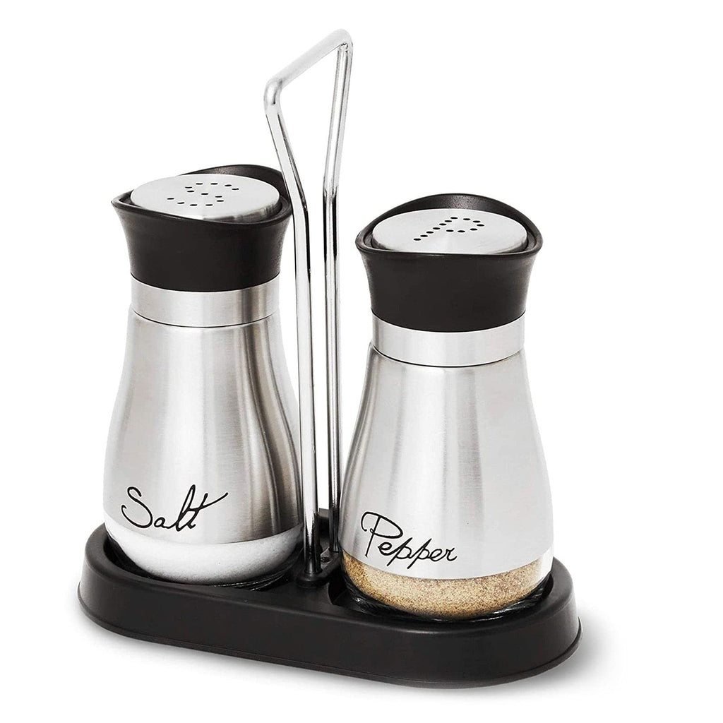 [Australia - AusPower] - Salt and Pepper Shakers Set with Holder, Stainless Steel and Glass Dispenser (4oz) 