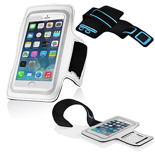 [Australia - AusPower] - Cadorabo - Neoprene Jogging Armband Compatible with Smartphones with 4.5-5.0 inches e. g. Apple iPhone 6, Samsung Galaxy S4 and S5, etc. with Key Pocket and Headphone Jack - White 