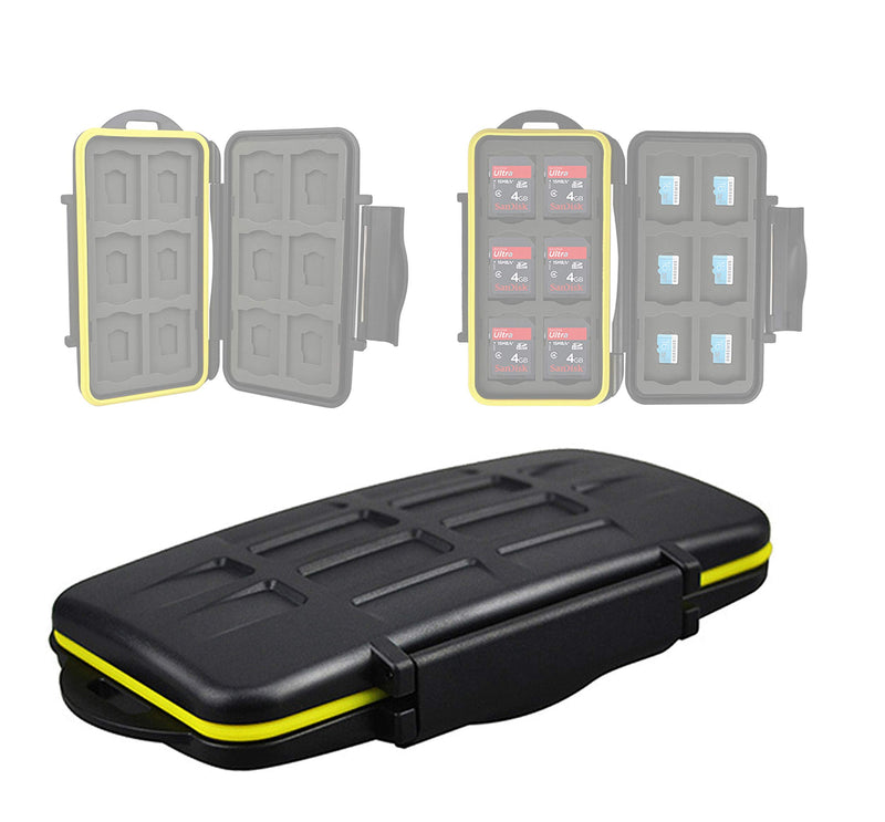 [Australia - AusPower] - JJC MC-SDMSD24 Ruggard SD Card Case, Micro SD Card Case, Water-Resistant Case for SD Micro SD Cards, Rubber Sealed Ergonomic Locking Easy Carrying Memory Card Case Fits 12 SD 12 Micro SD Cards Black SD Card + Micro SD Card 
