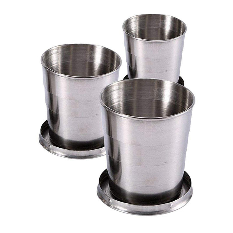 [Australia - AusPower] - 3PCS Collapsible Travel Cups For Dishes & Utensils , Stainless Steel Folding Camping Cup With Lids - 2.5 oz , 4.7 oz , 8.2 oz , Expandable Portable Reusable Drinking Mug For Survival , Hiking , Picnic 