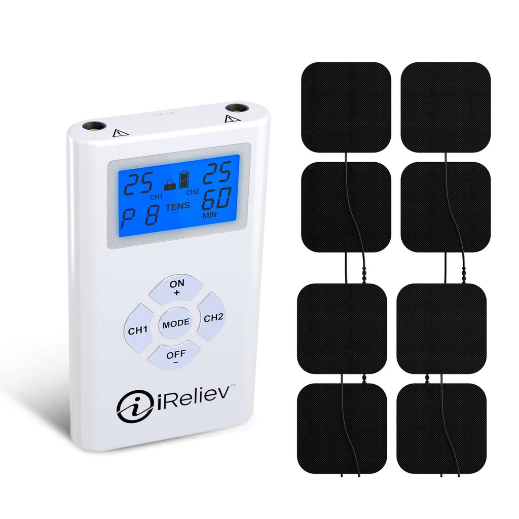 [Australia - AusPower] - iReliev TENS Unit Electronic Pulse Massager & (8) Electrodes Pain Relief Bundle - Original iReliev TENS Unit with Extra TENS Unit Pads. 