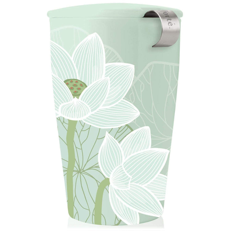 [Australia - AusPower] - Tea Forte Kati Cup Lotus, Ceramic Tea Infuser Cup with Infuser Basket and Lid for Steeping Loose Leaf Tea 