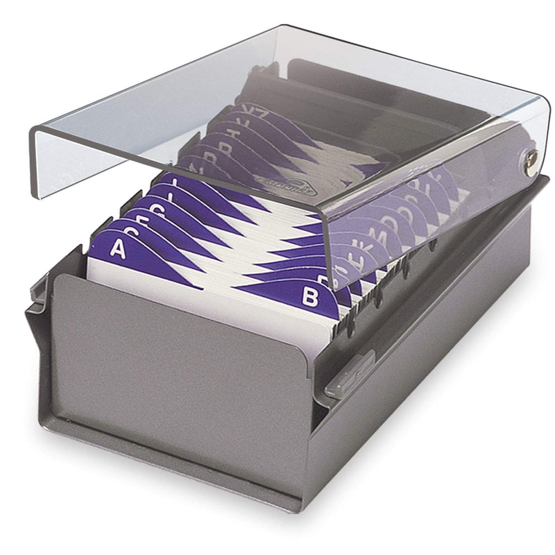 [Australia - AusPower] - Acrimet Index Business Card Size File Holder Organizer Metal Base Heavy Duty (AZ Index Cards and Divider Included) (Gray Color with Clear Crystal Plastic Lid Cover) 