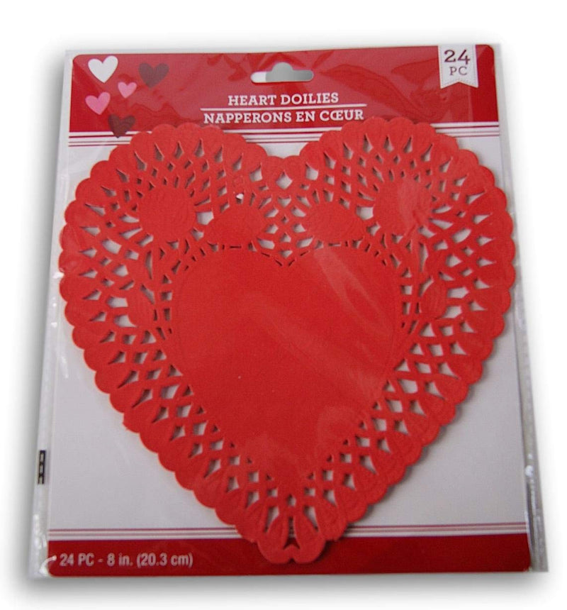 [Australia - AusPower] - Heart Lace-trimmed Paper Doilies, 8 Inches, Pack of 24 (Red) 