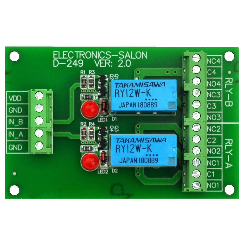 [Australia - AusPower] - Electronics-Salon 2 DPDT Signal Relay Module Board, DC 12V Version, for Arduino Raspberry-Pi 8051 PIC. 
