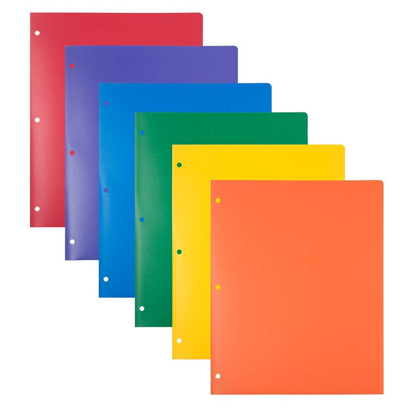 [Australia - AusPower] - JAM PAPER Heavy Duty Plastic 3 Hole Punch Pocket Folders - Extra Tough School Folders - Assorted Primary Colors - 6/Pack 