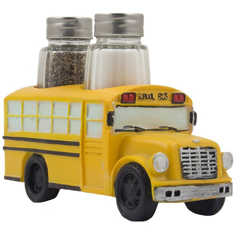 [Australia - AusPower] - Decorative Model School Bus Glass Salt and Pepper Shaker Set As Display Stand Holder Figurine for Unique Restaurant Dining Room & Kitchen Table Decor or Gifts for Teachers and Bus Drivers 