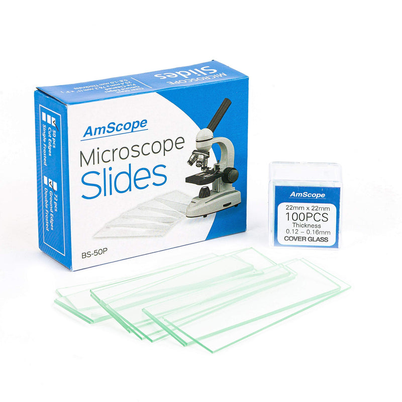 [Australia - AusPower] - AmScope BS-50P-100S-22 Pre-Cleaned Blank Ground Edge Glass Microscope Slides and 100pc Pre-Cleaned Square Glass Cover Slips Coverslips 