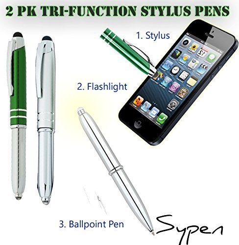 [Australia - AusPower] - 2 Pack Tri-Function Stylus Ballpoint Flashlight Capacitive Styli Pen for Any Touchscreen iPhone, iPad, Tablet & Android Devices (Red/Green) Red/Green 