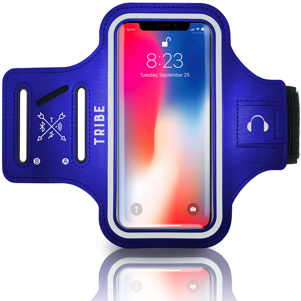 [Australia - AusPower] - TRIBE Water Resistant Cell Phone Armband Case Running Holder for iPhone Pro Max Plus Mini SE (13/12/11/X/XS/XR/8/7/6/5) Galaxy S Ultra Plus Edge Note (21/20/10/9/8/7/6/5) Adjustable Strap & Key Pocket Dark Blue S: iPhone Mini/8/7/6/5/4/3/SE/Galaxy Mini 
