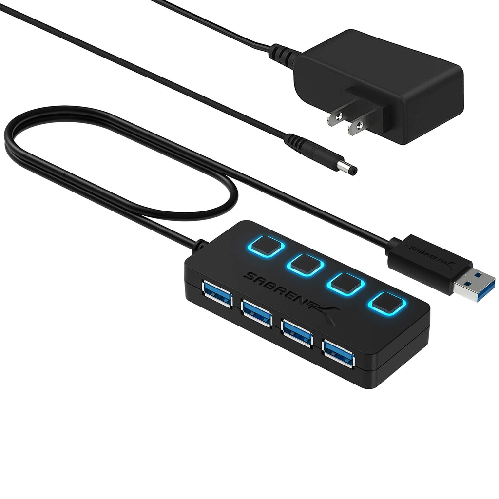 [Australia - AusPower] - SABRENT 4-Port USB 3.0 Hub with Individual LED Lit Power Switches, Includes 5V/2.5A Power Adapter (HB-UMP3) 