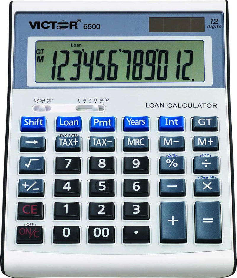 [Australia - AusPower] - Victor 6500 12-Digit Desktop Financial Calculator, Loan & Mortgage Payments and Interest Calculator for Real Estate, Cars, Boats, and Homes. Battery and Solar Hybrid Powered LCD Display, White 1-Pack 