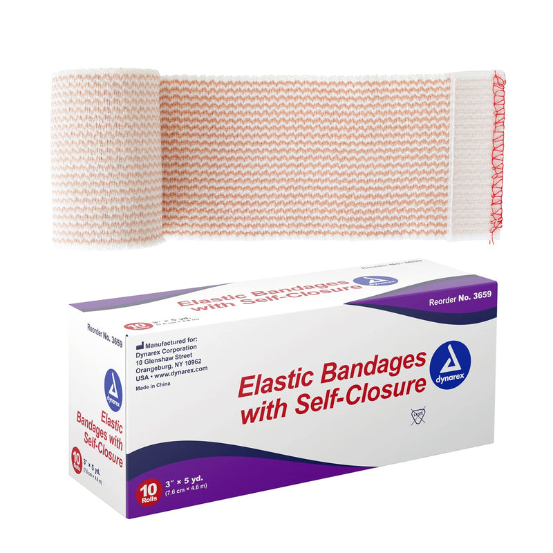 [Australia - AusPower] - Dynarex Elastic Bandages with Self-Closure, Outstanding Compression and Stretch, Latex-Free Elastic Bandages with Velcro Closure, 3" x 5 yds., 1 Box of 10 Elastic Wrap Bandages Tan 